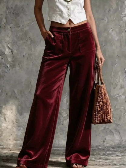 Full Size Velvet Wide-Leg Pants Plus Size - Bitsy Gypsy Boutique