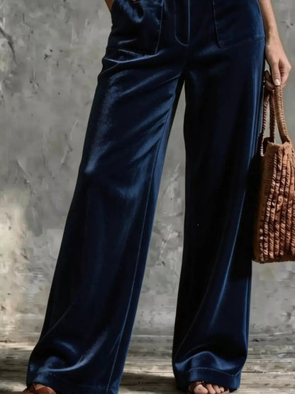 Full Size Velvet Wide-Leg Pants Plus Size - Bitsy Gypsy Boutique