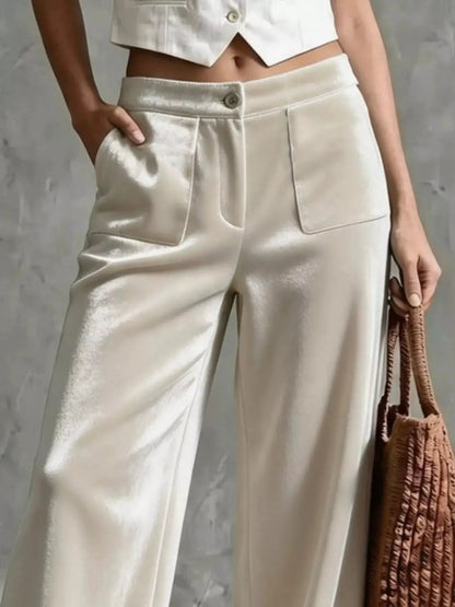 Full Size Velvet Wide-Leg Pants Plus Size - Bitsy Gypsy Boutique
