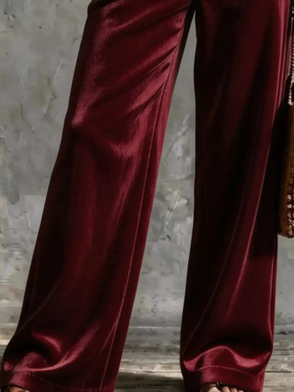 Full Size Velvet Wide-Leg Pants Plus Size - Bitsy Gypsy Boutique
