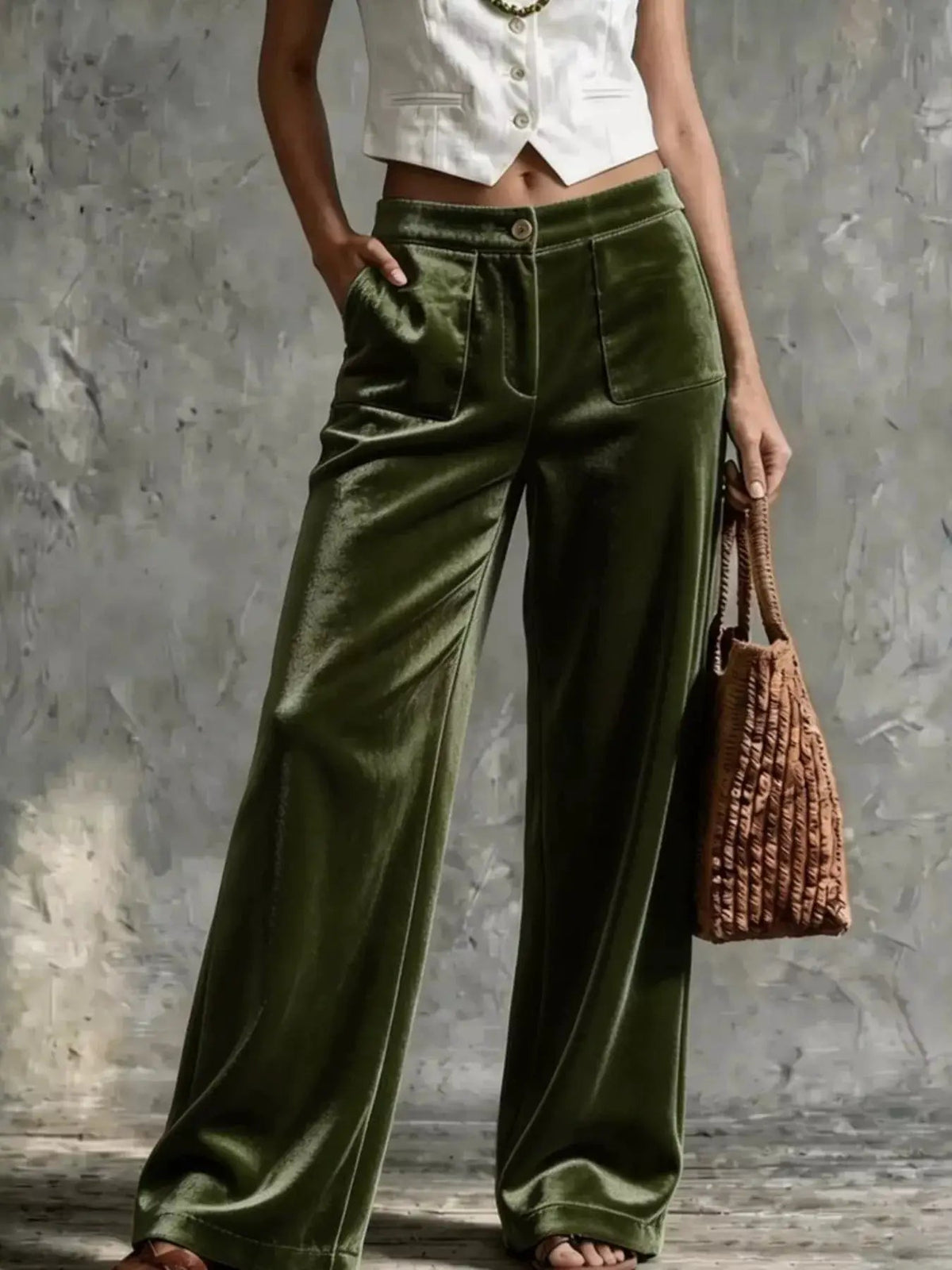Full Size Velvet Wide-Leg Pants Plus Size - Bitsy Gypsy Boutique