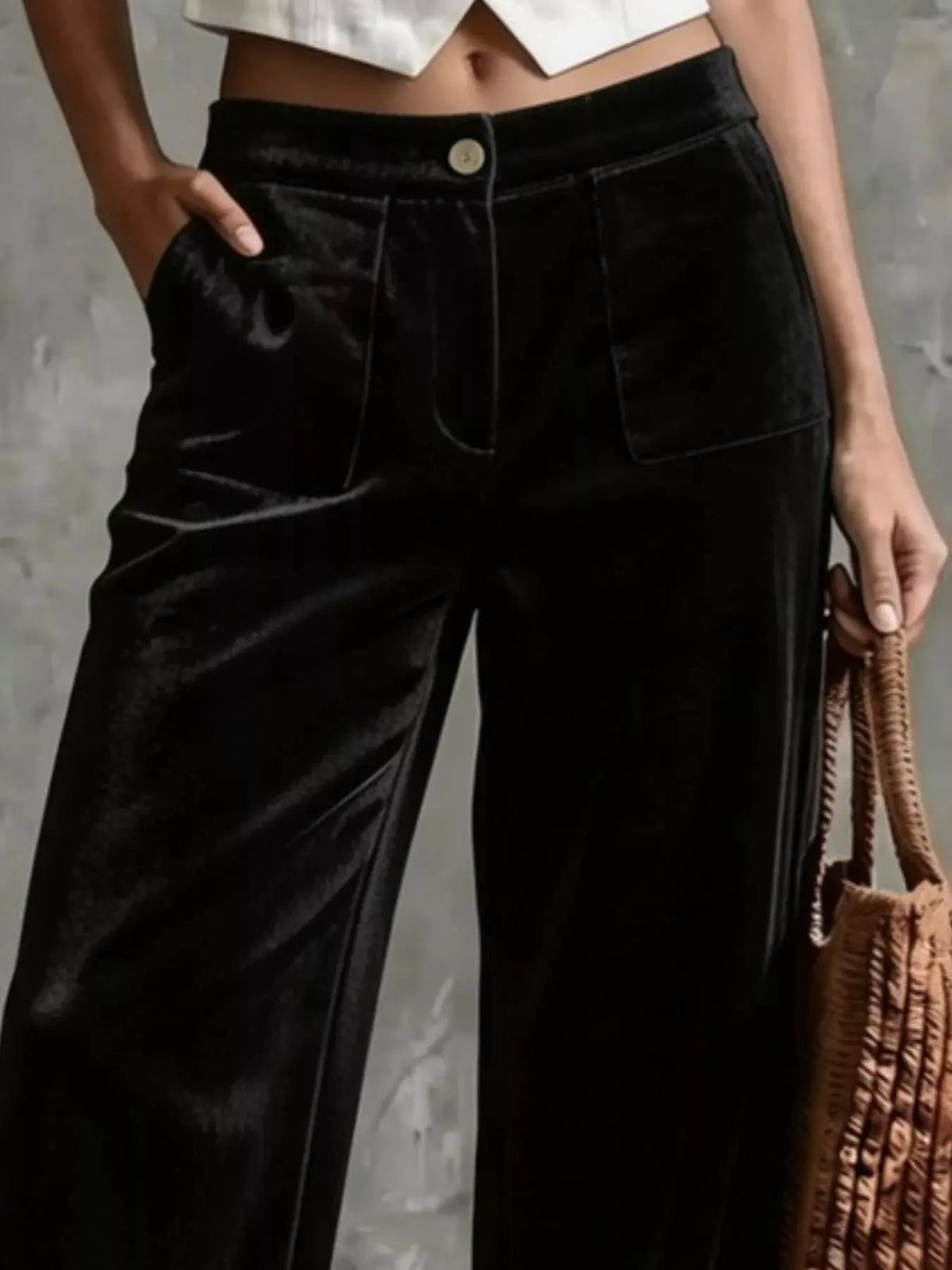 Full Size Velvet Wide-Leg Pants Plus Size - Bitsy Gypsy Boutique