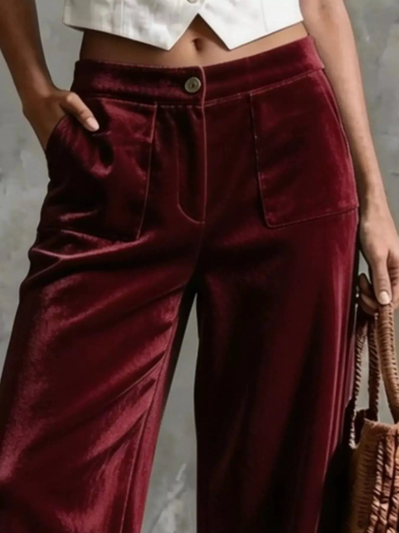 Full Size Velvet Wide-Leg Pants Plus Size - Bitsy Gypsy Boutique