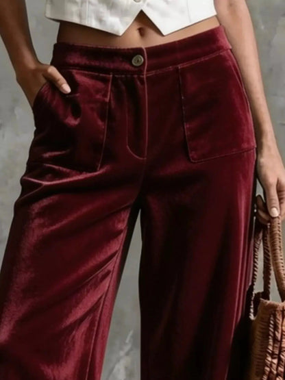 Full Size Velvet Wide-Leg Pants Plus Size - Bitsy Gypsy Boutique