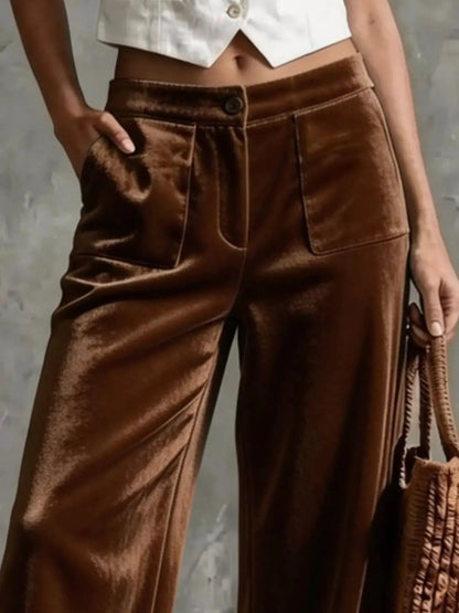 Full Size Velvet Wide-Leg Pants Plus Size - Bitsy Gypsy Boutique