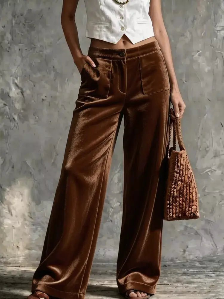 Full Size Velvet Wide-Leg Pants Plus Size - Bitsy Gypsy Boutique