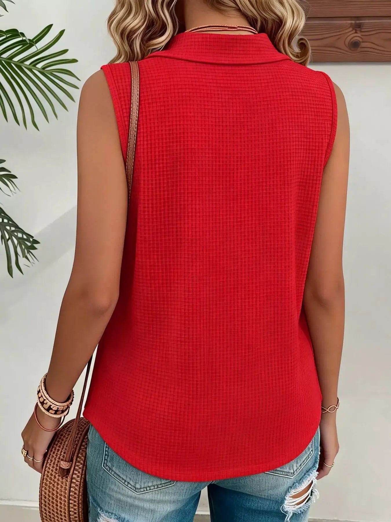 Full Size Waffle Knit Button Detail Sleeveless Top Plus Size by Trendsi