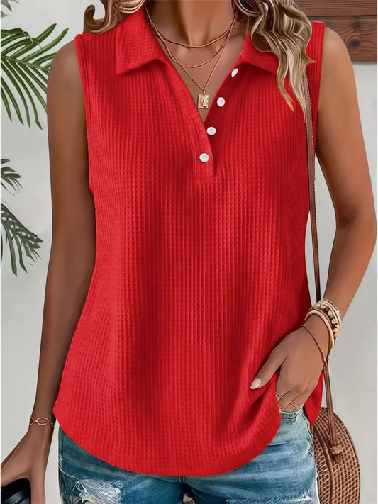 Full Size Waffle Knit Button Detail Sleeveless Top Plus Size - Bitsy Gypsy Boutique