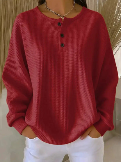 Full Size Waffle Knit Button Detail Top Plus Size by Trendsi