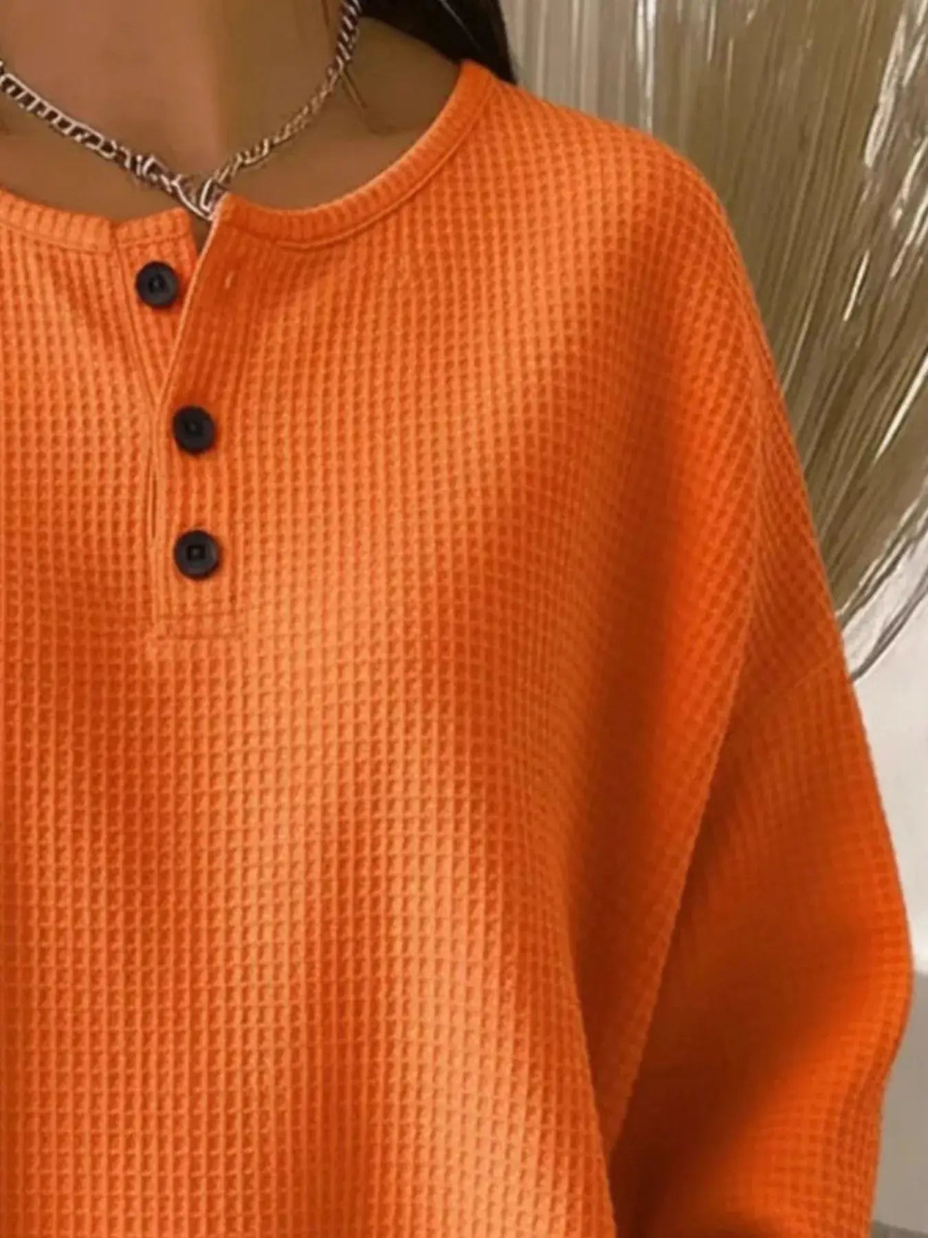 Full Size Waffle Knit Button Detail Top Plus Size by Trendsi