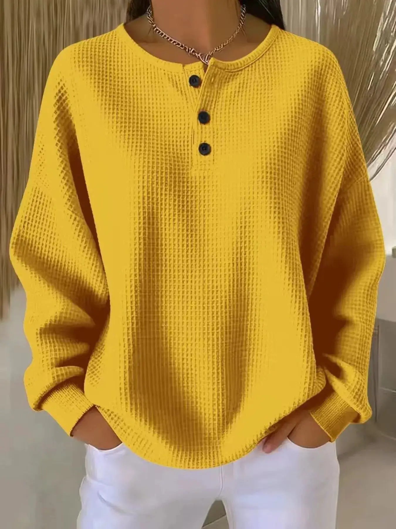 Full Size Waffle Knit Button Detail Top Plus Size by Trendsi