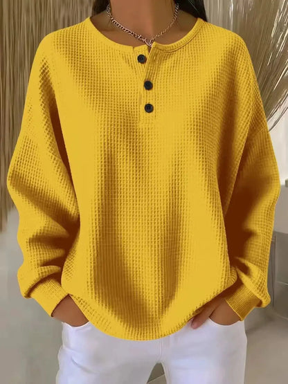 Full Size Waffle Knit Button Detail Top Plus Size by Trendsi