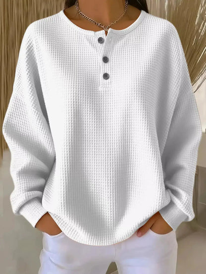 Full Size Waffle Knit Button Detail Top Plus Size by Trendsi