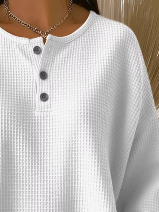 Full Size Waffle Knit Button Detail Top Plus Size - Bitsy Gypsy Boutique