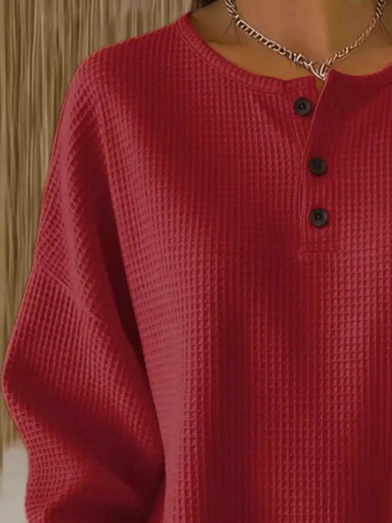 Full Size Waffle Knit Button Detail Top Plus Size by Trendsi