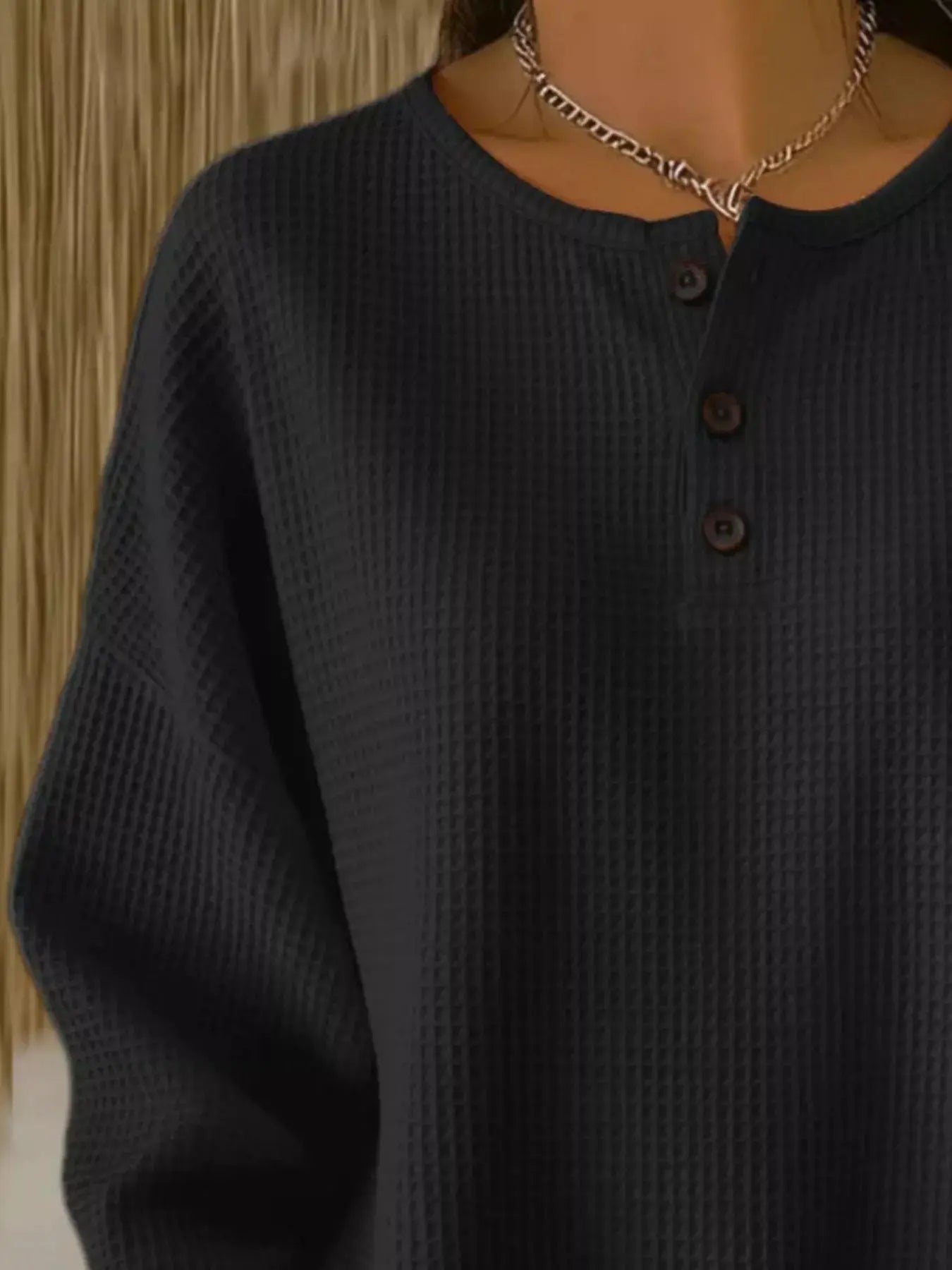 Full Size Waffle Knit Button Detail Top Plus Size by Trendsi