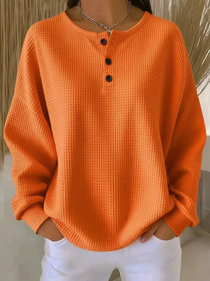 Full Size Waffle Knit Button Detail Top Plus Size by Trendsi