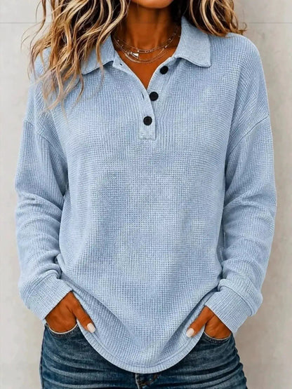 Full Size Waffle Knit Dropped Shoulder Polo Top Plus Size - Bitsy Gypsy Boutique