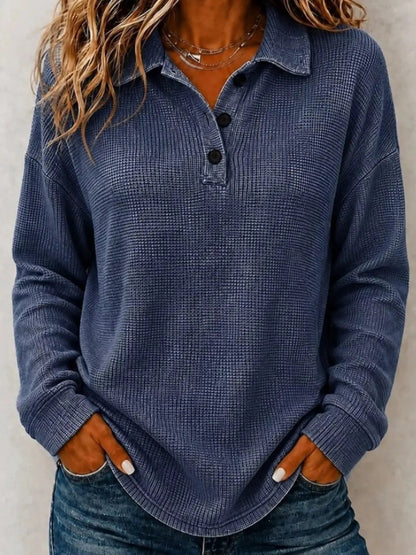 Full Size Waffle Knit Dropped Shoulder Polo Top Plus Size - Bitsy Gypsy Boutique