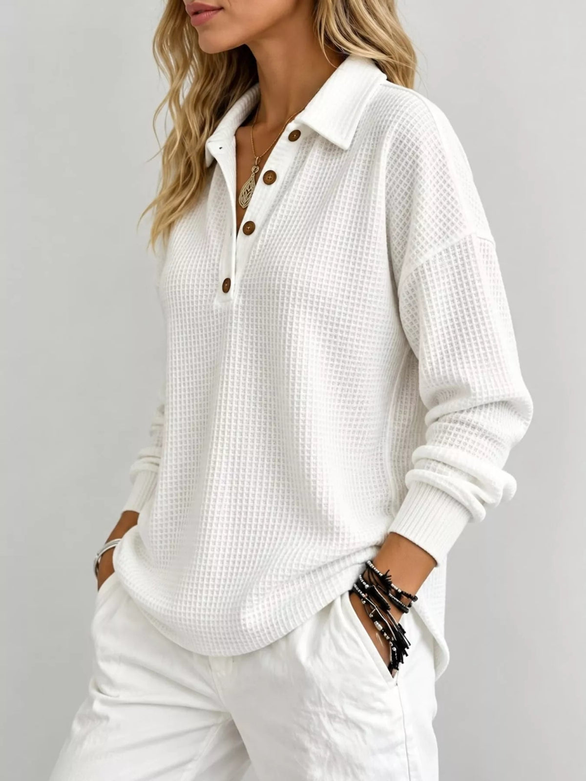Full Size Waffle Knit Dropped Shoulder Top Plus Size - Bitsy Gypsy Boutique