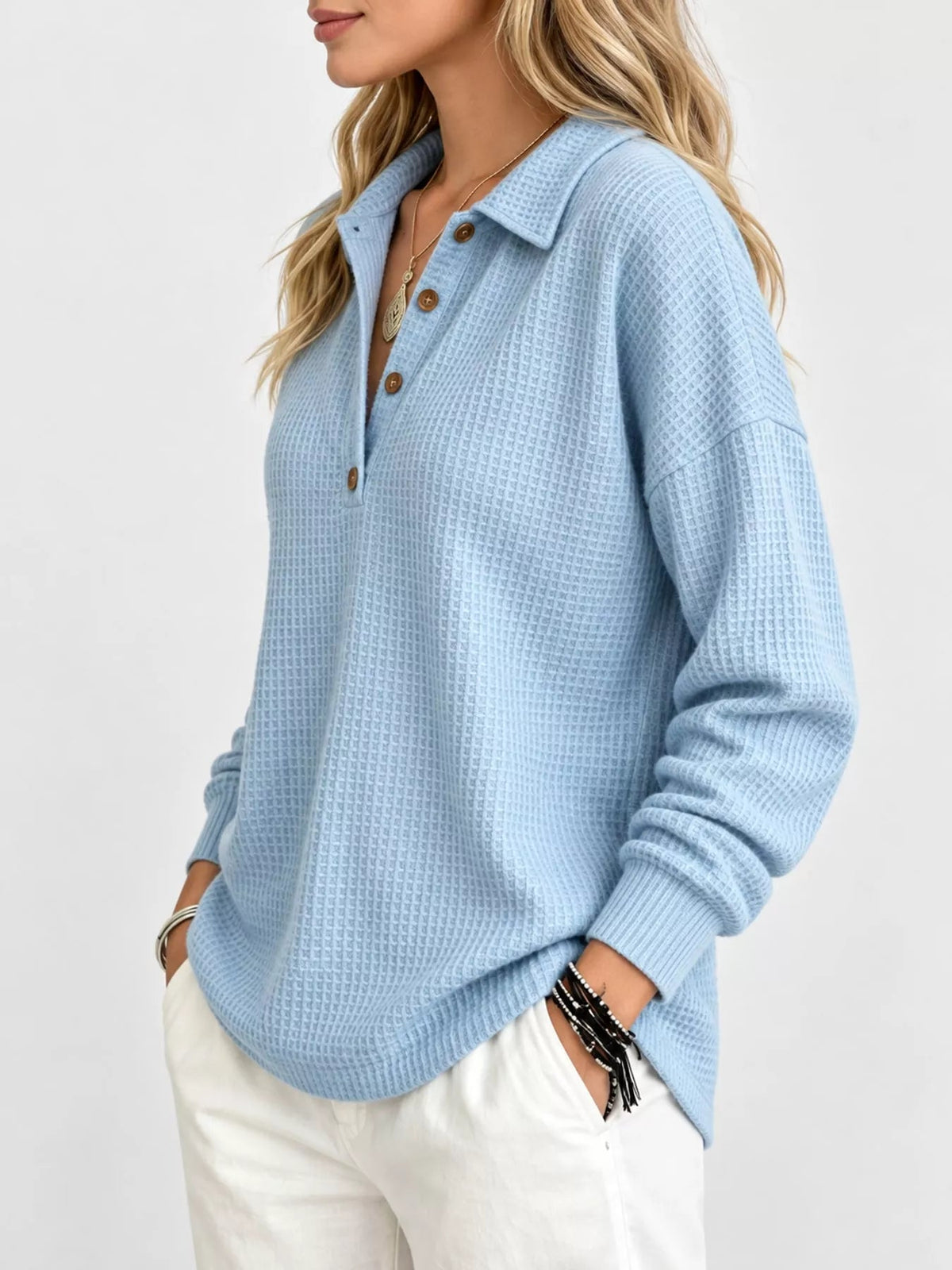 Full Size Waffle Knit Dropped Shoulder Top Plus Size - Bitsy Gypsy Boutique