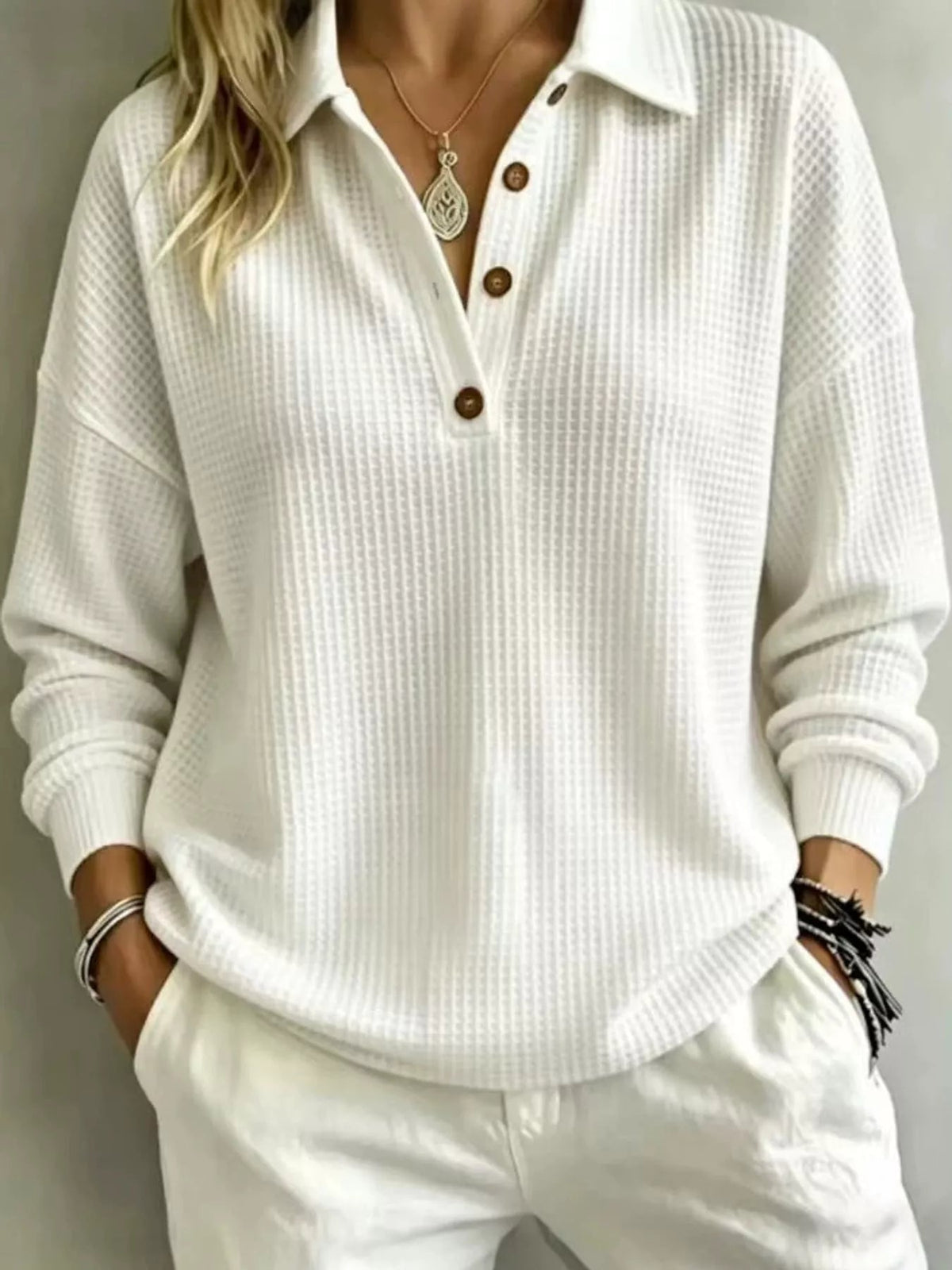 Full Size Waffle Knit Dropped Shoulder Top Plus Size - Bitsy Gypsy Boutique