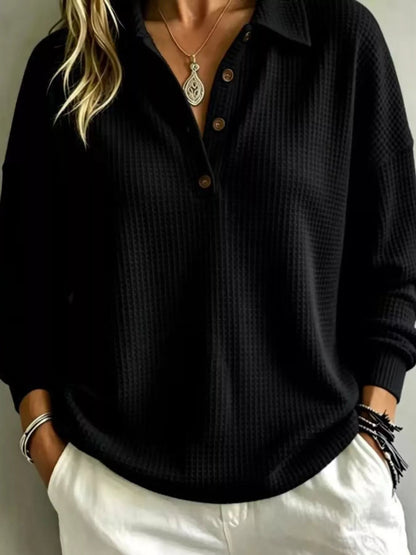 Full Size Waffle Knit Dropped Shoulder Top Plus Size - Bitsy Gypsy Boutique