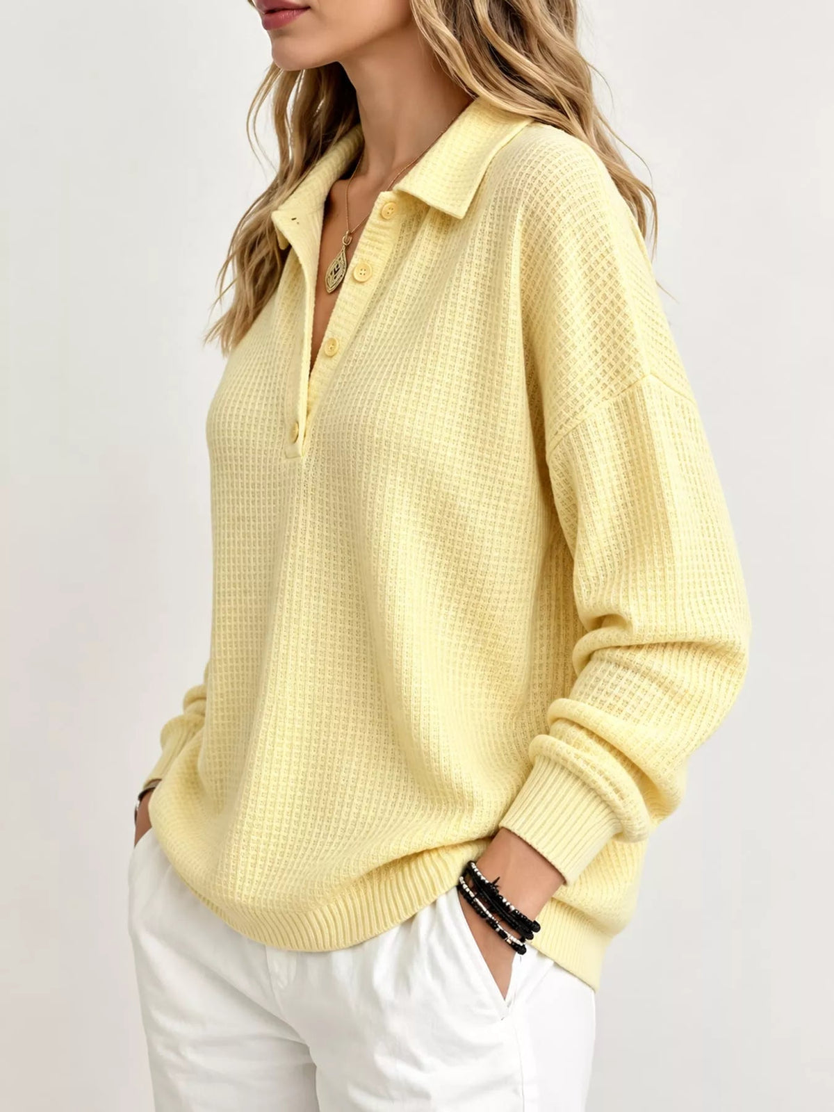 Full Size Waffle Knit Dropped Shoulder Top Plus Size - Bitsy Gypsy Boutique