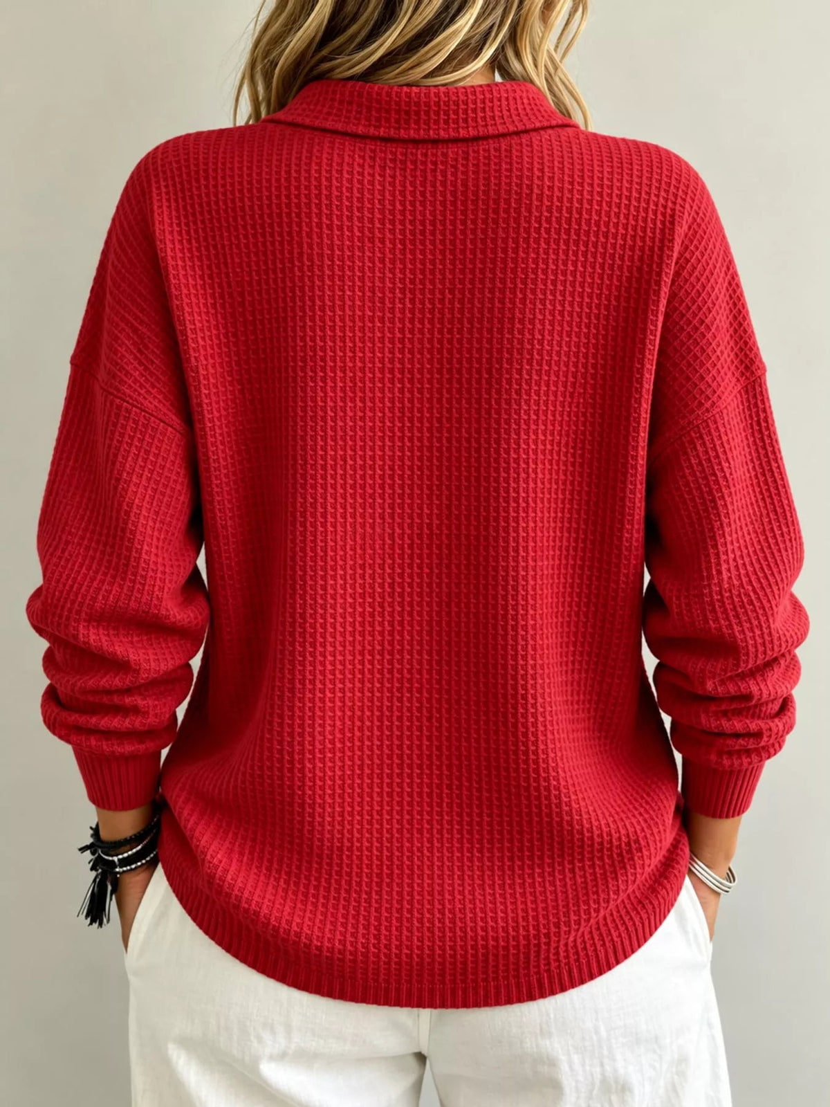 Full Size Waffle Knit Dropped Shoulder Top Plus Size - Bitsy Gypsy Boutique