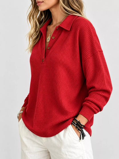 Full Size Waffle Knit Dropped Shoulder Top Plus Size - Bitsy Gypsy Boutique