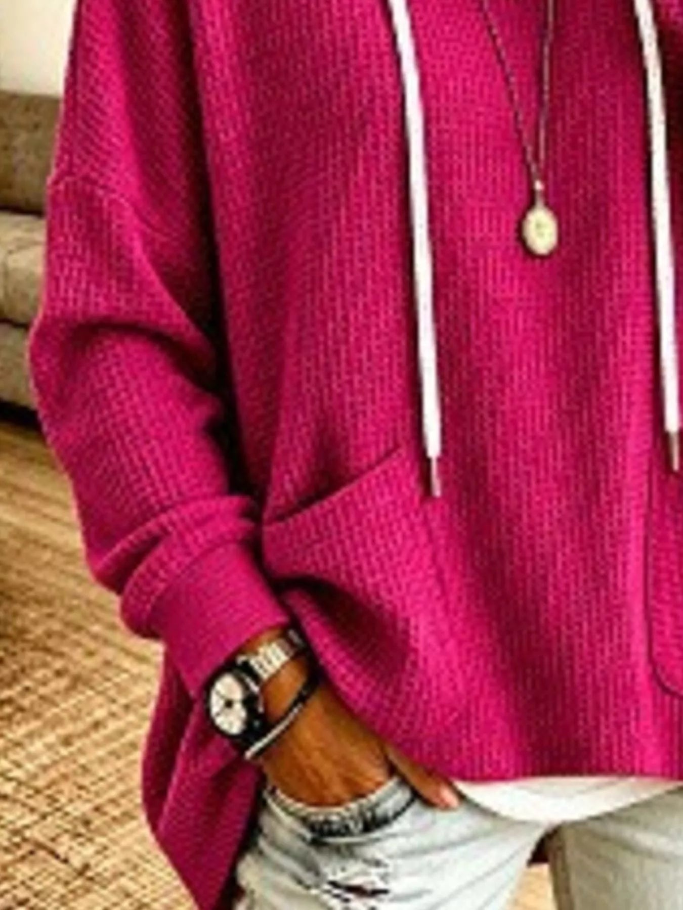 Full Size Waffle Knit Hoodie with Pockets Plus Size - Bitsy Gypsy Boutique