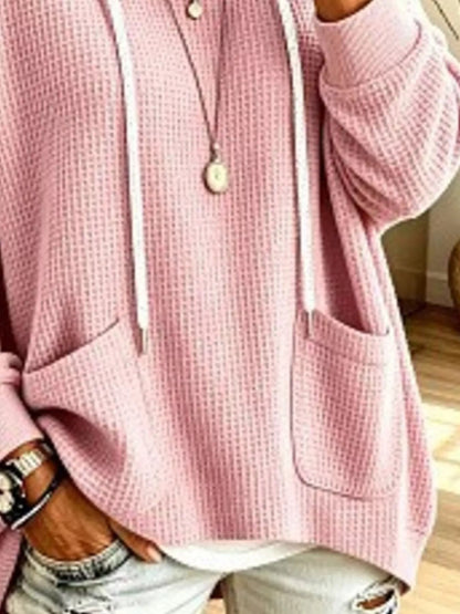 Full Size Waffle Knit Hoodie with Pockets Plus Size - Bitsy Gypsy Boutique