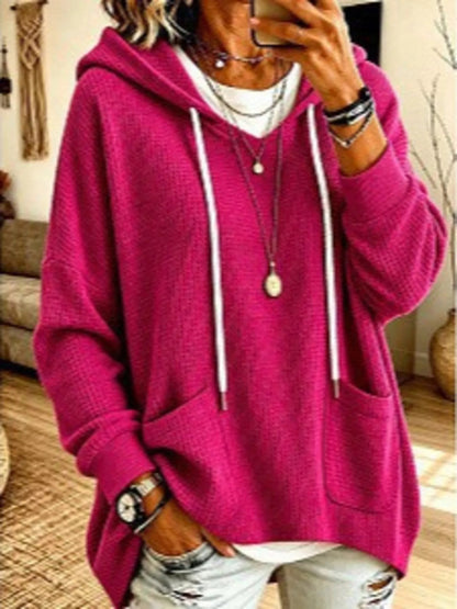 Full Size Waffle Knit Hoodie with Pockets Plus Size - Bitsy Gypsy Boutique