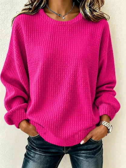 Full Size Waffle Knit Long Sleeve Crew Neck Sweatshirt Plus Size - Bitsy Gypsy Boutique