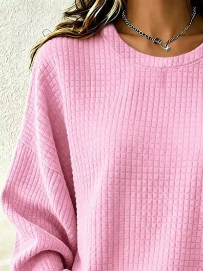 Full Size Waffle Knit Long Sleeve Crew Neck Sweatshirt Plus Size - Bitsy Gypsy Boutique