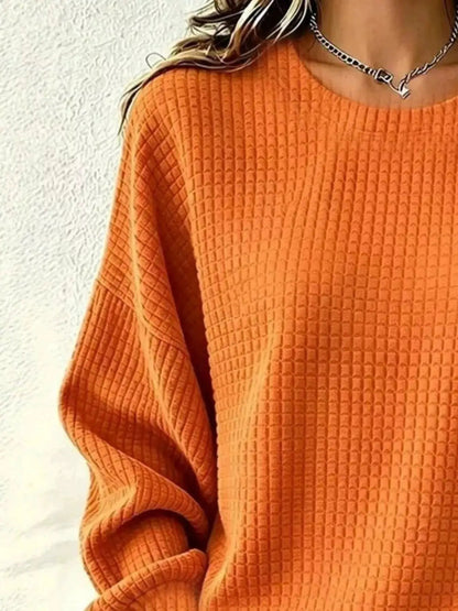 Full Size Waffle Knit Long Sleeve Crew Neck Sweatshirt Plus Size - Bitsy Gypsy Boutique