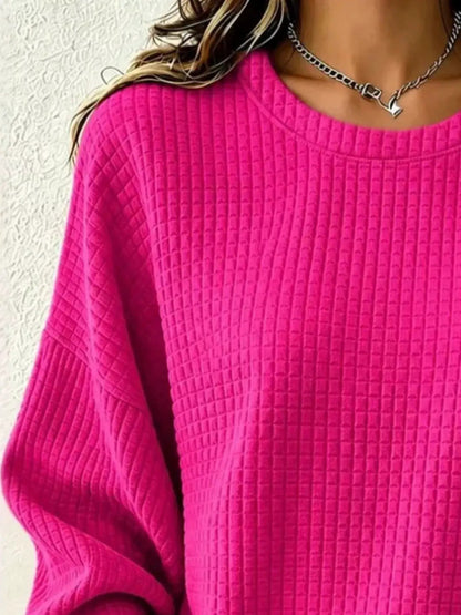 Full Size Waffle Knit Long Sleeve Crew Neck Sweatshirt Plus Size - Bitsy Gypsy Boutique