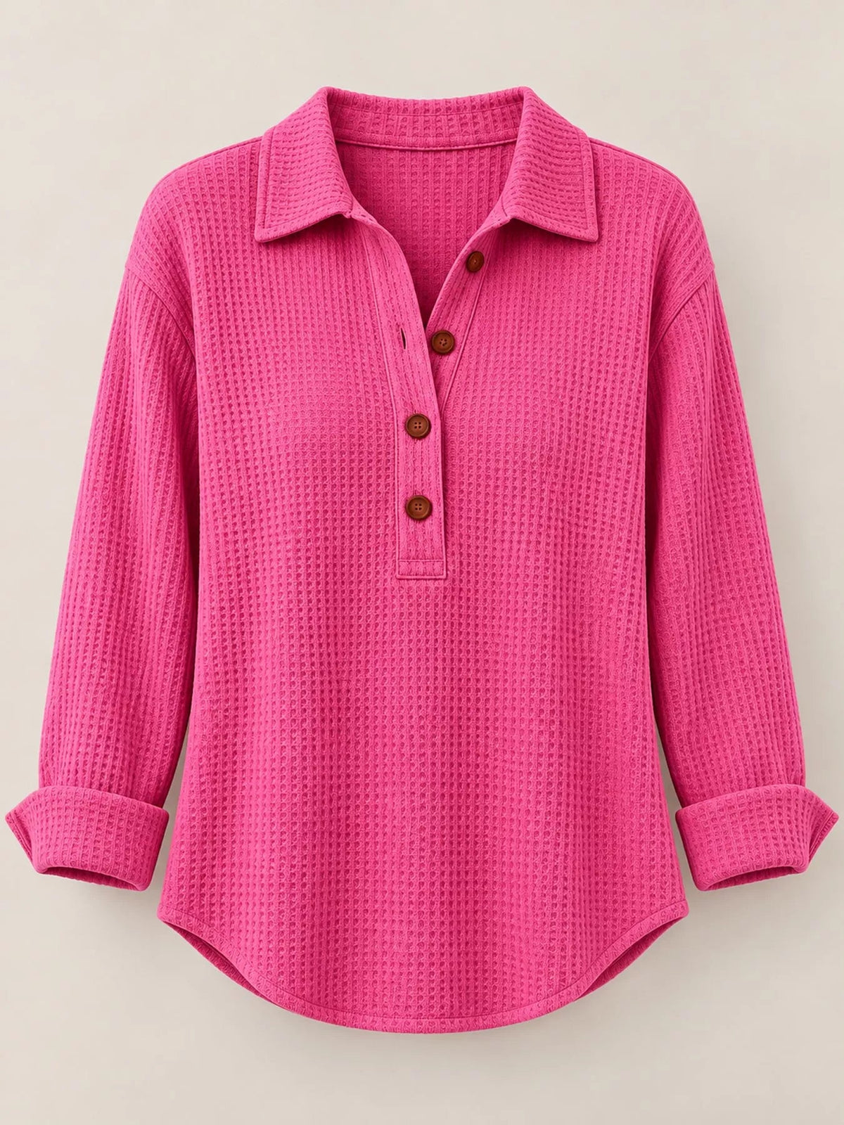 Full Size Waffle Knit Long Sleeve Polo Top Plus Size - Bitsy Gypsy Boutique