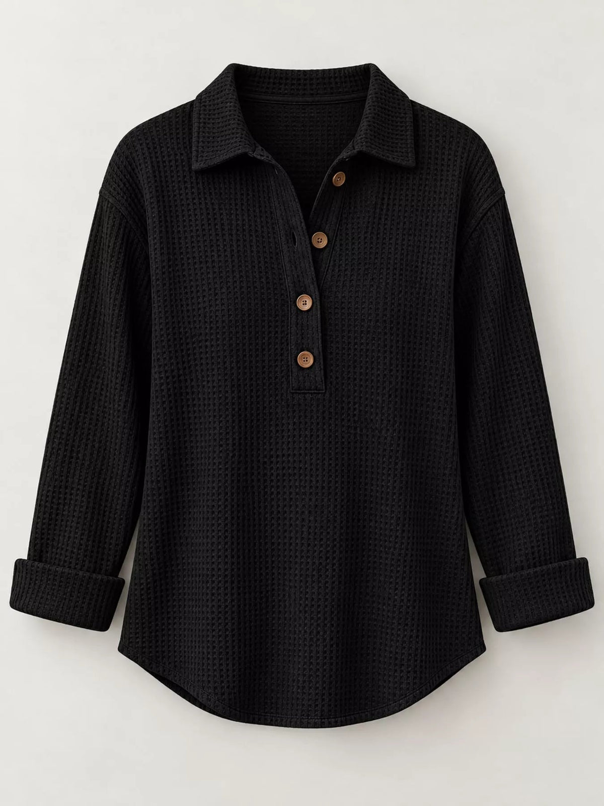 Full Size Waffle Knit Long Sleeve Polo Top Plus Size - Bitsy Gypsy Boutique