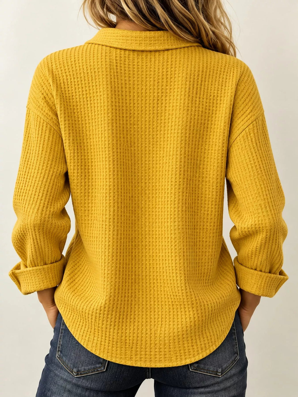 Full Size Waffle Knit Long Sleeve Polo Top Plus Size - Bitsy Gypsy Boutique