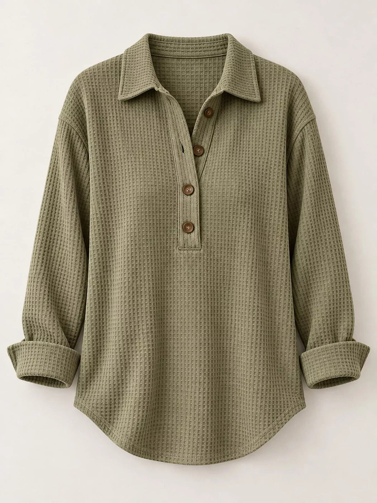 Full Size Waffle Knit Long Sleeve Polo Top Plus Size - Bitsy Gypsy Boutique