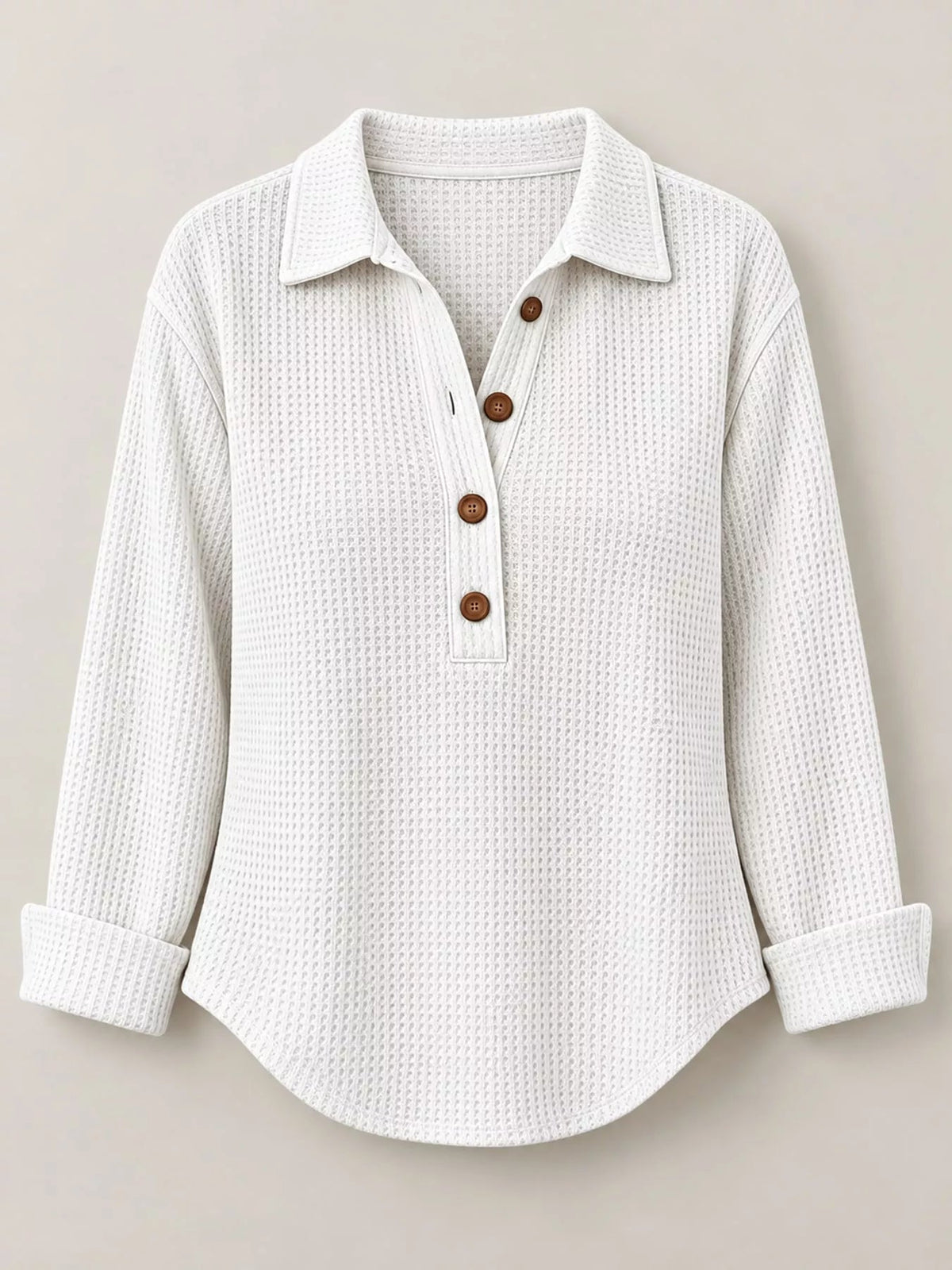 Full Size Waffle Knit Long Sleeve Polo Top Plus Size - Bitsy Gypsy Boutique