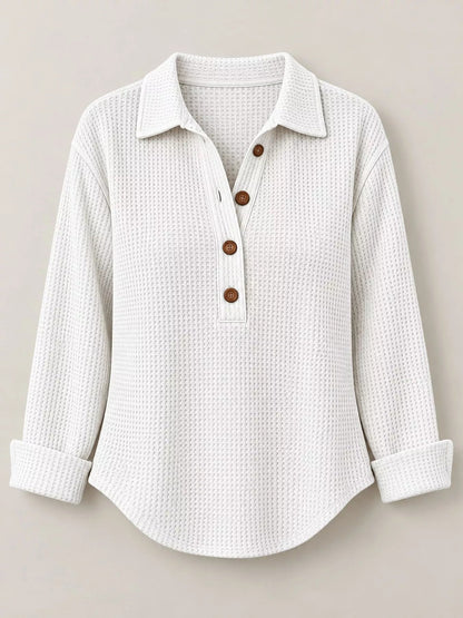 Full Size Waffle Knit Long Sleeve Polo Top Plus Size - Bitsy Gypsy Boutique