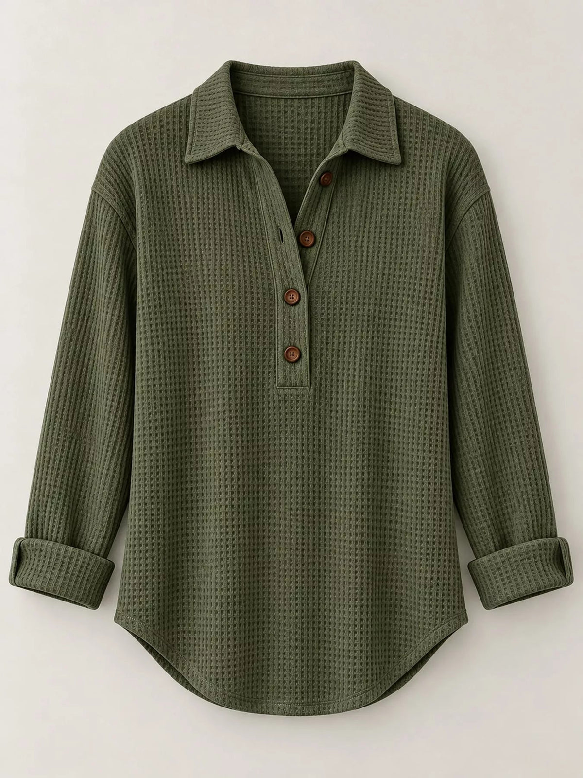 Full Size Waffle Knit Long Sleeve Polo Top Plus Size - Bitsy Gypsy Boutique