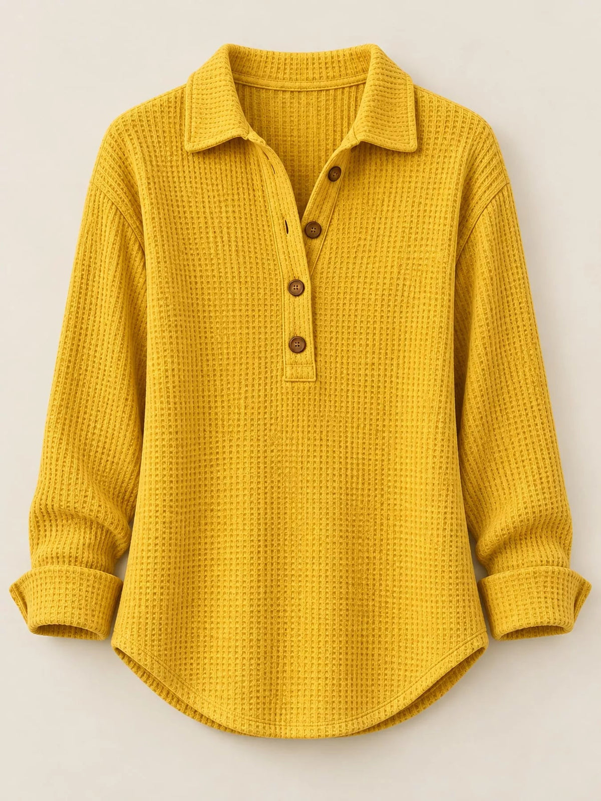 Full Size Waffle Knit Long Sleeve Polo Top Plus Size - Bitsy Gypsy Boutique
