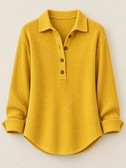 Full Size Waffle Knit Long Sleeve Polo Top Plus Size - Bitsy Gypsy Boutique
