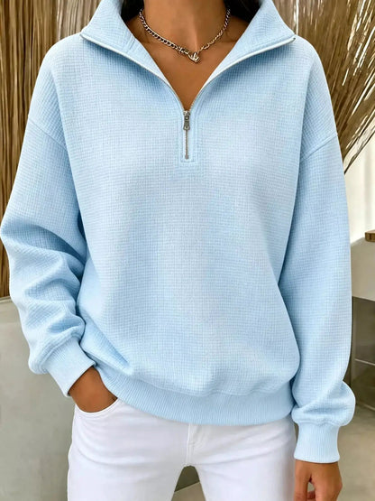 Full Size Waffle Knit Quarter-Zip Sweatshirt Plus Size - Bitsy Gypsy Boutique