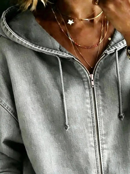 Full Size Zip-Up Dropped Shoulder Hoodie Plus Size - Bitsy Gypsy Boutique