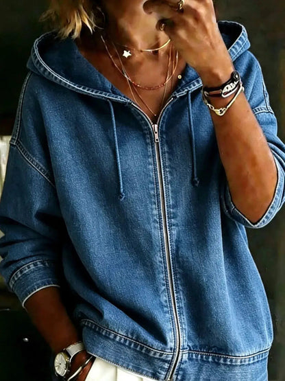 Full Size Zip-Up Dropped Shoulder Hoodie Plus Size - Bitsy Gypsy Boutique