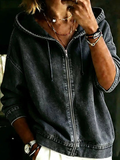 Full Size Zip-Up Dropped Shoulder Hoodie Plus Size - Bitsy Gypsy Boutique